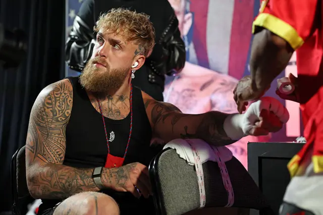 Jake Paul getting hands wrapped