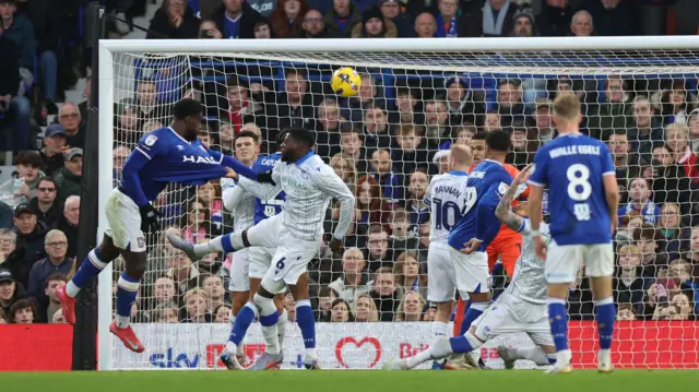 Cedric Kipre heads Ipswich into the lead against Sheffield Wednesday
