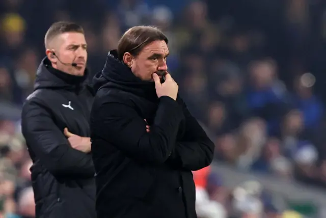 Leeds United manager Daniel Farke looks on during Premier League fixture v Crystal Palace.
