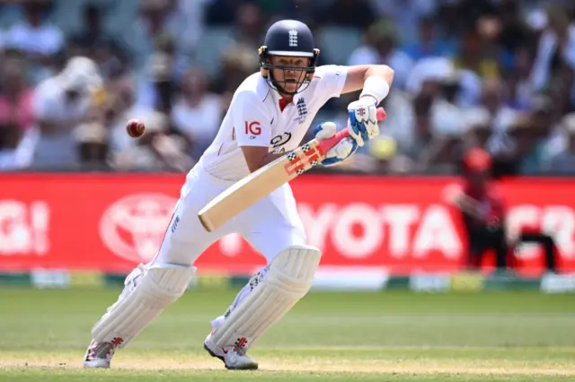 Ollie Pope of England plays a shot during Day 4 of the Third Men's Ashes Test between Australia and England at the Adelaide Oval in Adelaide, Australia