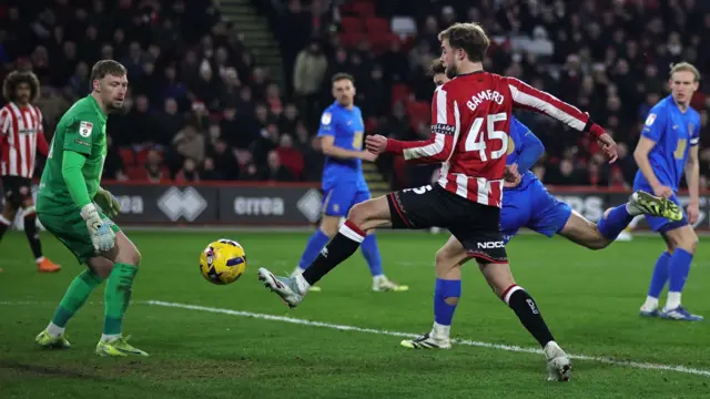 Patrick Bamford scores from close range for Sheffield United's third