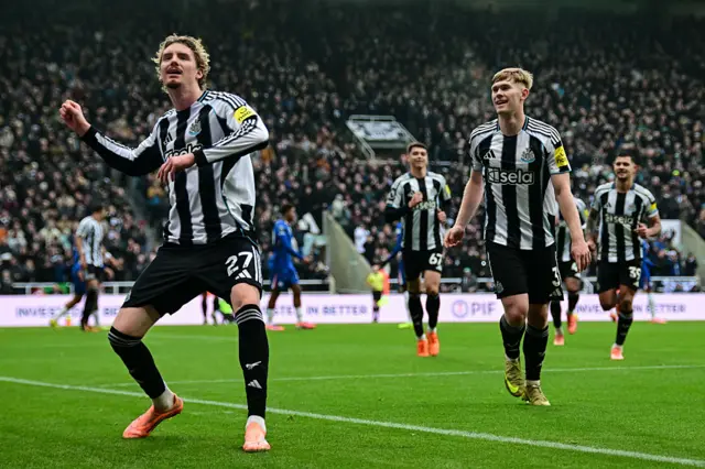 NEWCASTLE UPON TYNE, ENGLANDNick Woltemade of Newcastle United celebrates after scoring Newcastle's second goal during the Premier League match between Newcastle United and Chelsea at St James' Park on December 20, 2025.