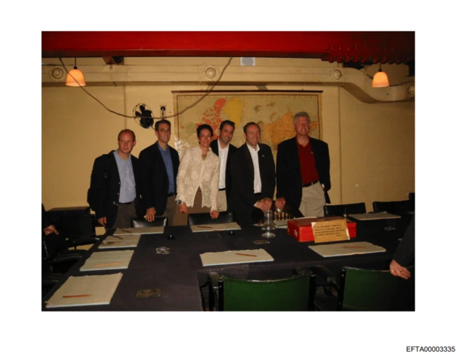 Actor Kevin Spacey and former US president Bill Clinton appear to be pictured alongside Ghislaine Maxwell at Churchill War Rooms in London