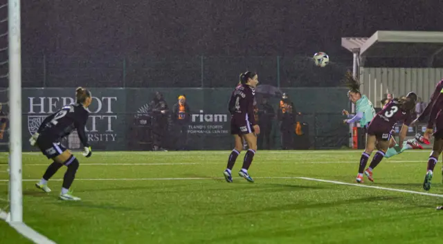 Nicola Kozlova glances a header at goal