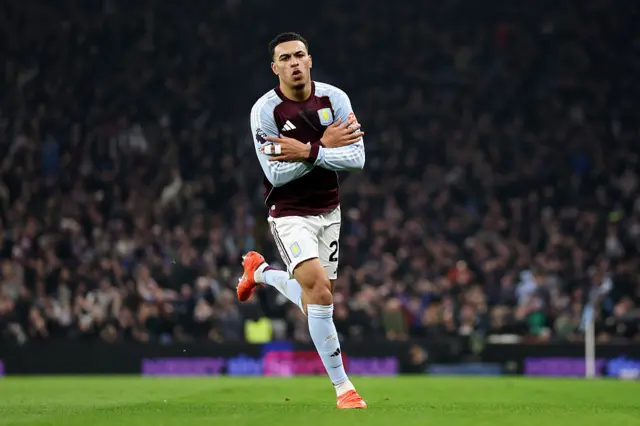 Morgan Rogers of Aston Villa celebrates scoring his team's first goal