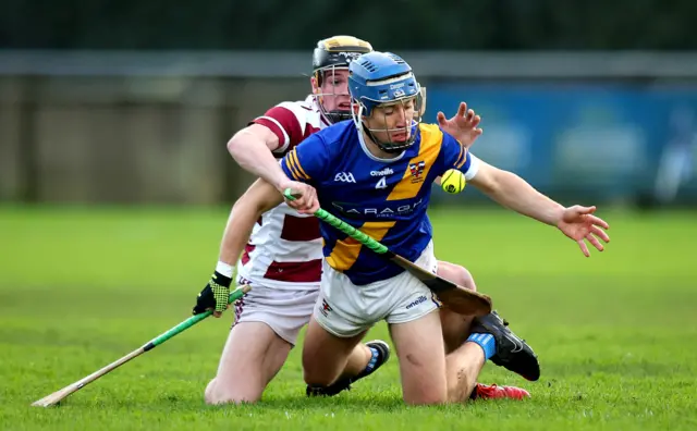 Slaughtneil’s Cathal Ó Mianáin and Kieran Hanrahan of Loughrea
