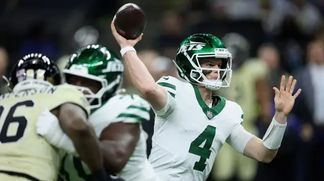 Brady Cook in action against the New Orleans Saints