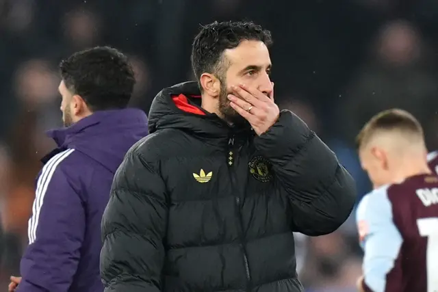 Manchester United manager Ruben Amorim reacts