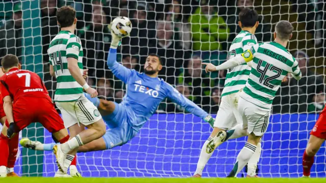 Dimitar Mitov saves from Callum McGregor