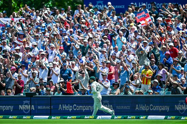 Barmy Army celebrate a boundary