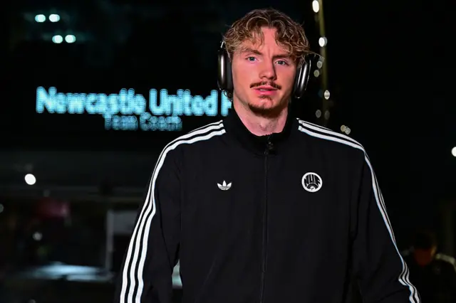 Nick Woltemade of Newcastle United (27) arrives for the Premier League match between Manchester United and Newcastle United at Old Trafford on December 26, 2025 in Manchester, England.