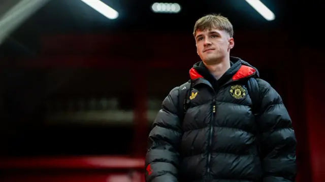 Tyler Fletcher of Manchester United arrives ahead of the Premier League match between Manchester United and Newcastle United at Old Trafford on December 26, 2025 in Manchester, England.