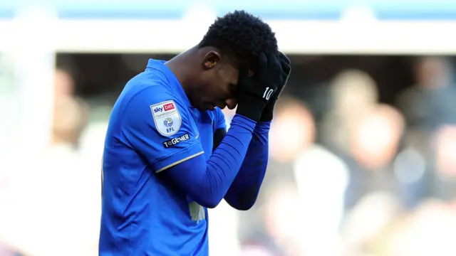 Birmingham's Demarai Gary looks dejected as he leaves the pitch against Derby because of injury