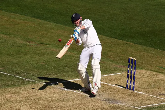 Harry Brook of England plays a shot