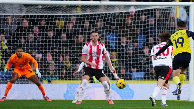 Tyler Goodrham fires Oxford into the lead against Southampton