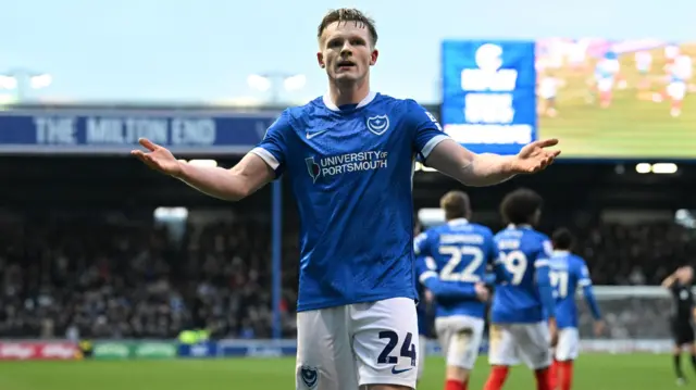 Portsmouth goalscorer Terry Devlin celebrates