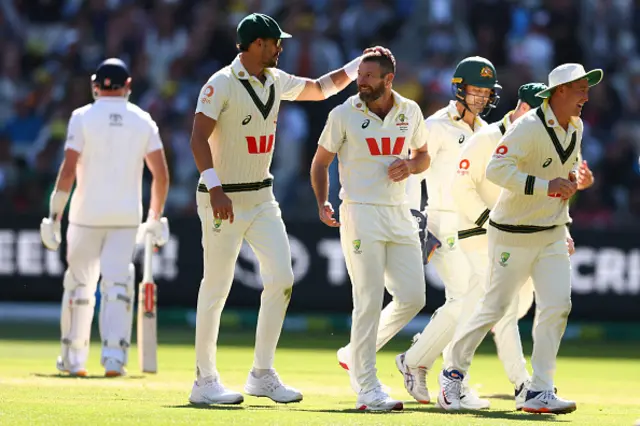 Michael Neser of Australia celebrates the wicket of Brydon Carse