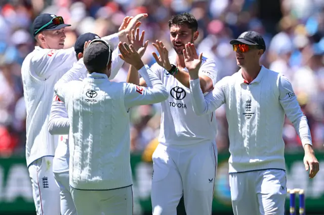 Josh Tongue of England celebrates the wicket of Marnus Labuschagne