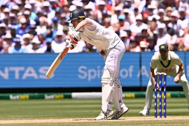 England batsman Zak Crawley is hit by the ball