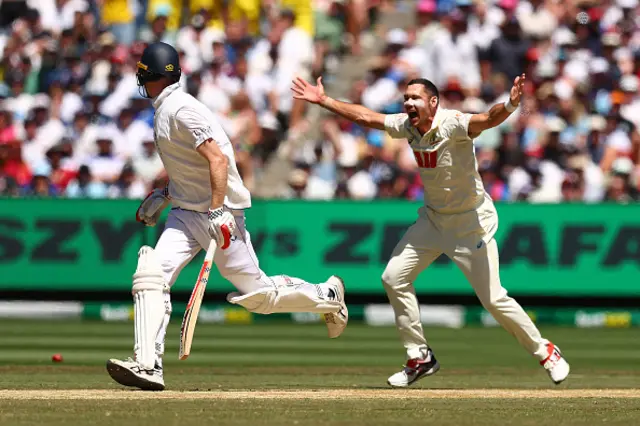 Scott Boland of Australia appeals to the Umpire