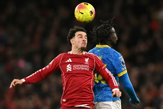 Curtis Jones (L) vies with Wolverhampton Wanderers' Portuguese-born English striker #36 Mateus Mane