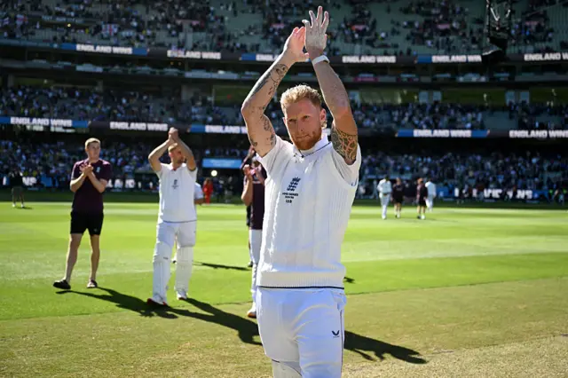 Ben Stokes applauds the England fans at the MCG