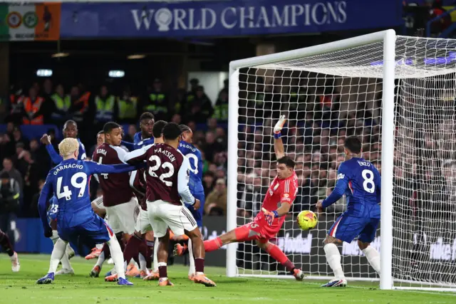 Reece James of Chelsea celebrates his team's first goal, scored by teammate Joao Pedro