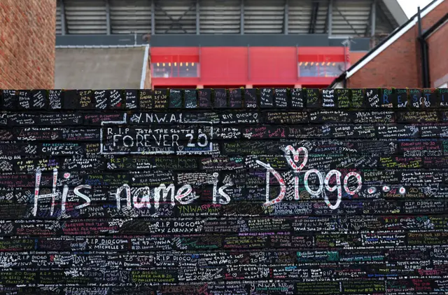 'His name s Diogo' on a wall outside Anfield