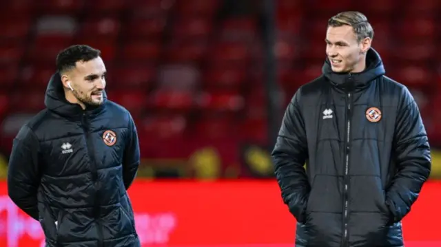 Dundee United's Vicko Sevelj and Bert Esselink