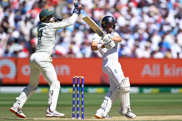 Jacob Bethell of England plays a shot