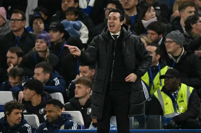 Aston Villa's Spanish manager Unai Emery reacts
