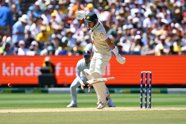 Marnus Labuschagne of Australia drops his bat