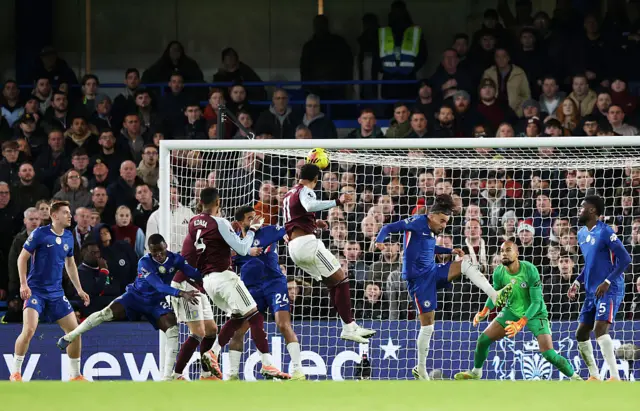 Ollie Watkins of Aston Villa scores his team's second goal.