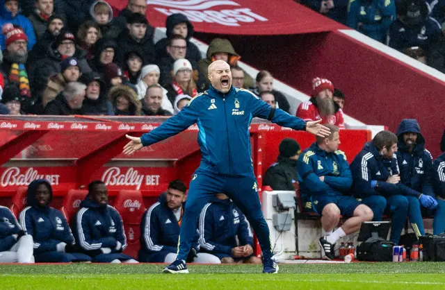 Nottingham Forest's manager Sean Dyche reacts during the Premier League match between Nottingham Forest and Manchester City at City Ground on December 27, 2025 in Nottingham, England.
