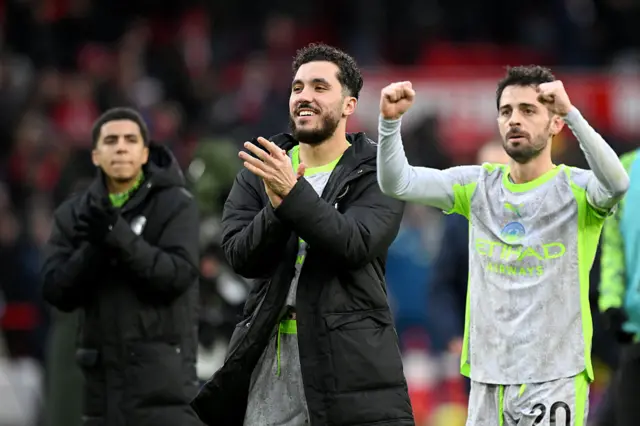 Rayan Cherki of Manchester City celebrates with the fans after the Premier League match between Nottingham Forest and Manchester City at the City Ground on December 27, 2025 in Nottingham, England.