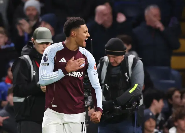 Aston Villa's Ollie Watkins celebrates scoring their first goal