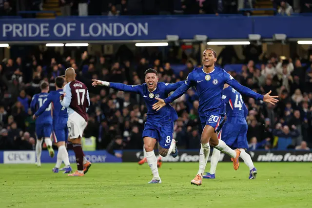 Joao Pedro of Chelsea celebrates scoring his team's first goal