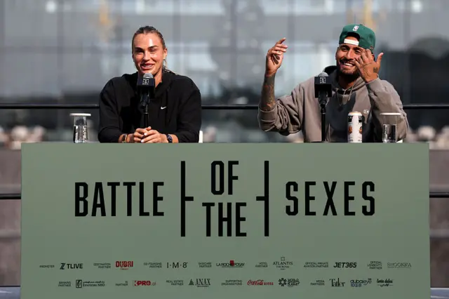 Aryna Sabalenka speaks during a press conference with Nick Kyrgios of Australia