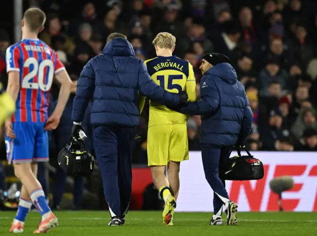 Bergvall is aided off the pitch injured