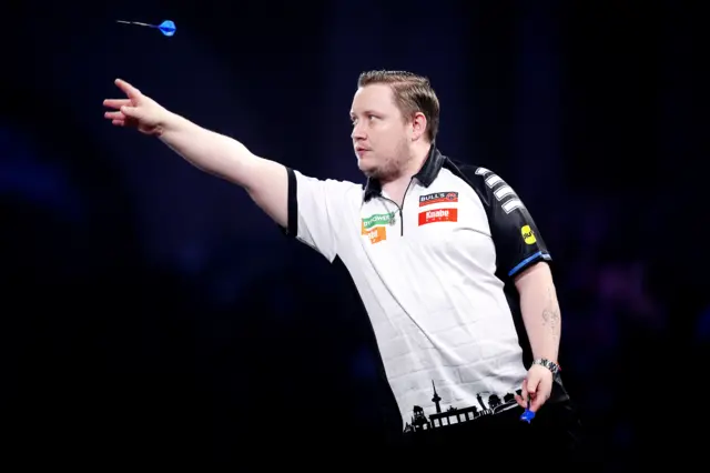 Germany's Martin Schindler during his match against England's Ryan Searle on day fifteen of the Paddy Power World Darts Championship at the Alexandra Palace, London