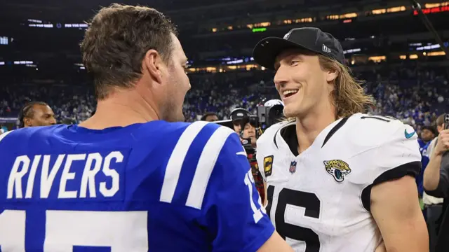 Trevor Lawrence and Philip Rivers after tge Jaguars beat the Colts