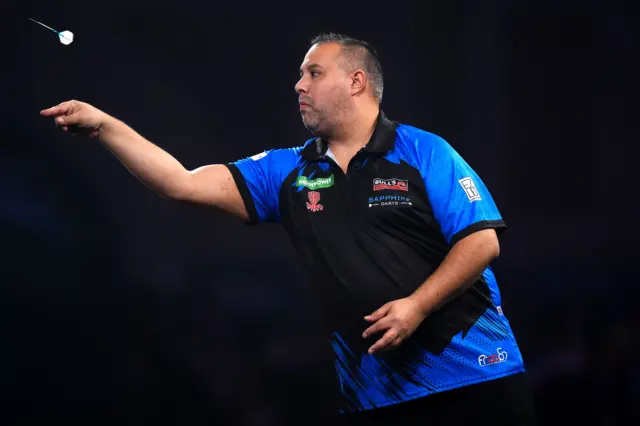 Netherland's Jermaine Wattimena during his match against Scotland's Gary Anderson on day fifteen of the Paddy Power World Darts Championship at the Alexandra Palace, London