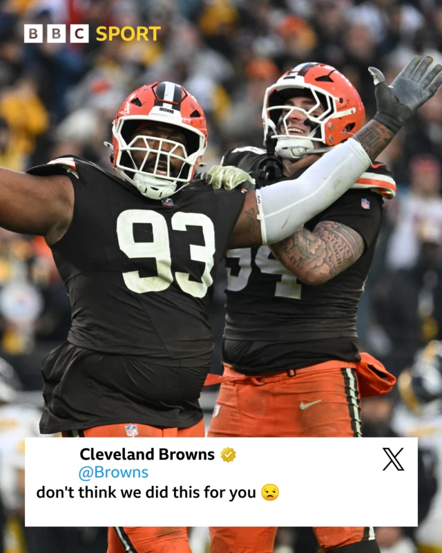 Graphic showing tweet by the Cleveland Browns after their win over the Pittsburgh Steelers