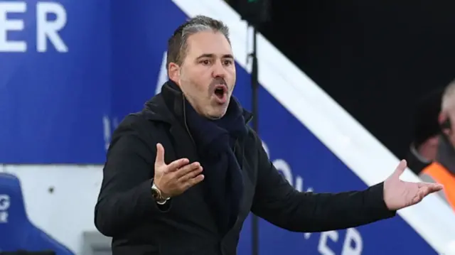 Leicester City boss Marti Cifuentes urging on his players from the touchline