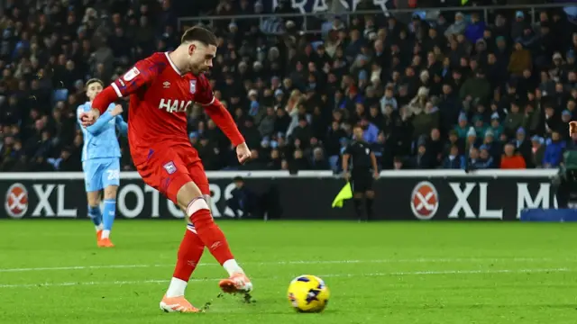 Wes Burns scores Ipswich's second at Coventry