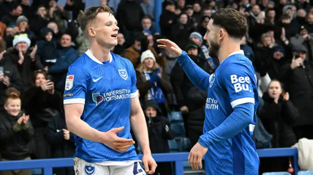 Portsmouth's Terry Devlin celebrates scoring in the 1-1 draw with QPR on Boxing Day