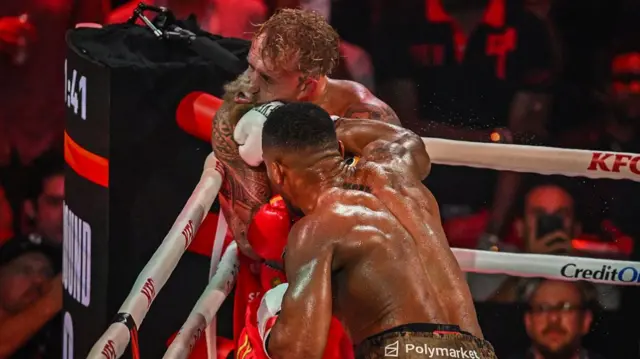Joshua landing the decisive blow on Jake Paul earlier this month