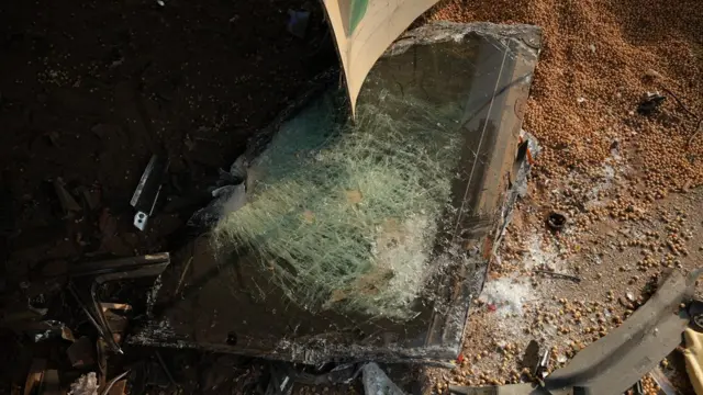 Image showing the damage to a lorry after it was hit in a fatal crash with an SUV carrying Anthony Joshua