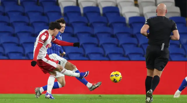 Phoenix Patterson of Stevenage scores