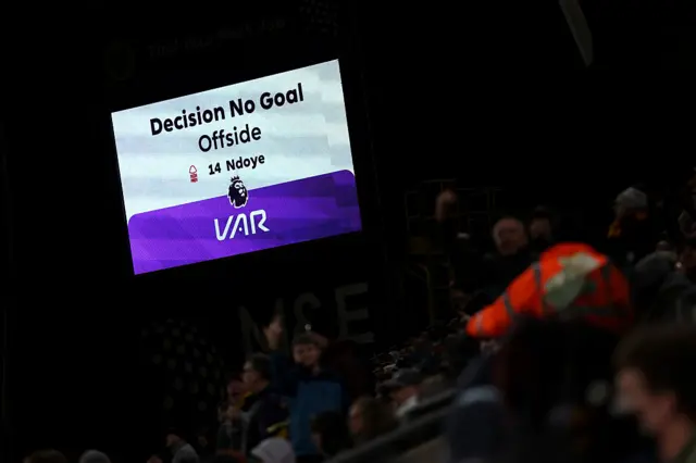 Screen inside Molineux showing VAR decision